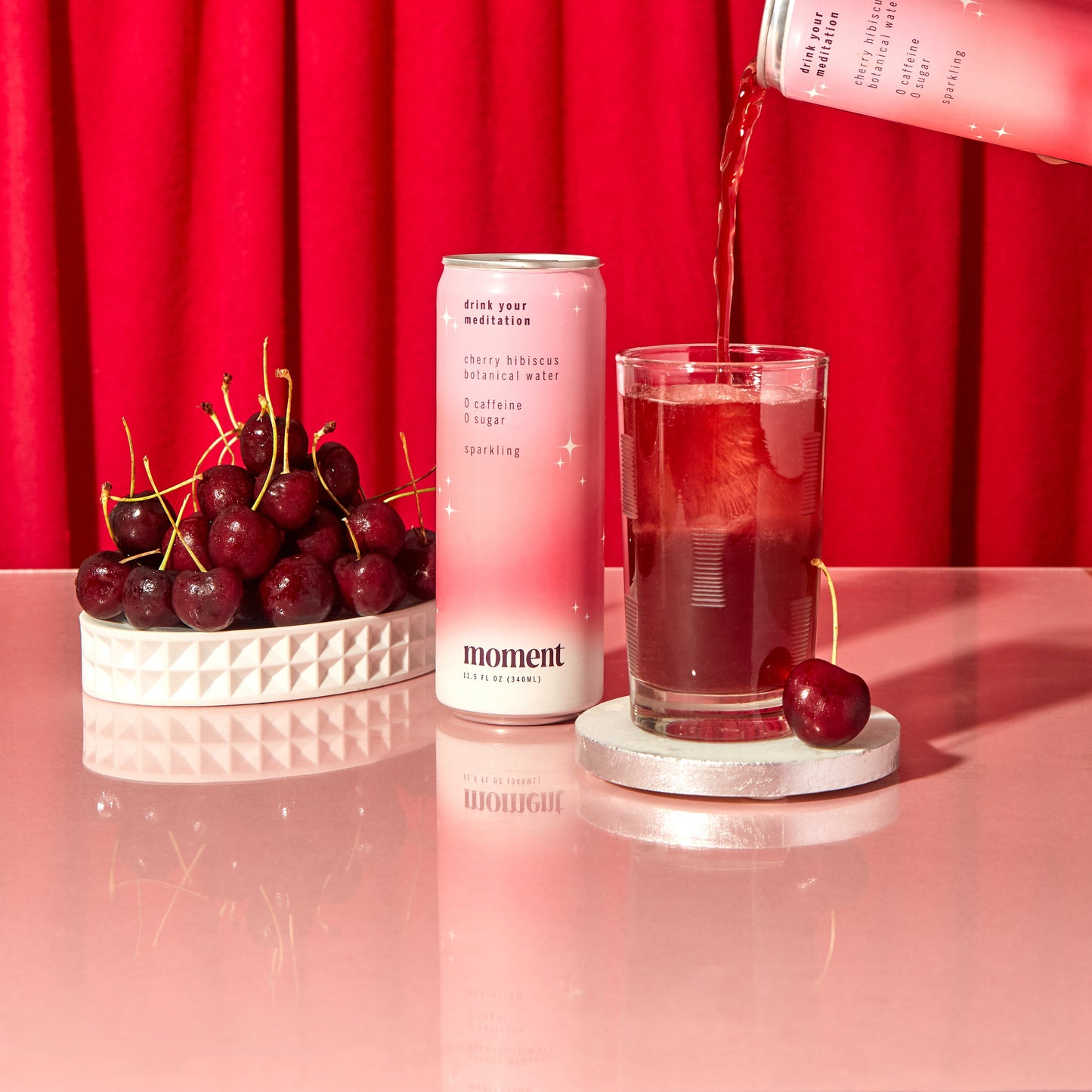 cherry hibiscus adaptogen drink (12-pack) by Moment | Drink Your Meditation